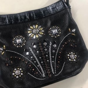 Brighton Studded Black Purse Beaded Metal flowers
